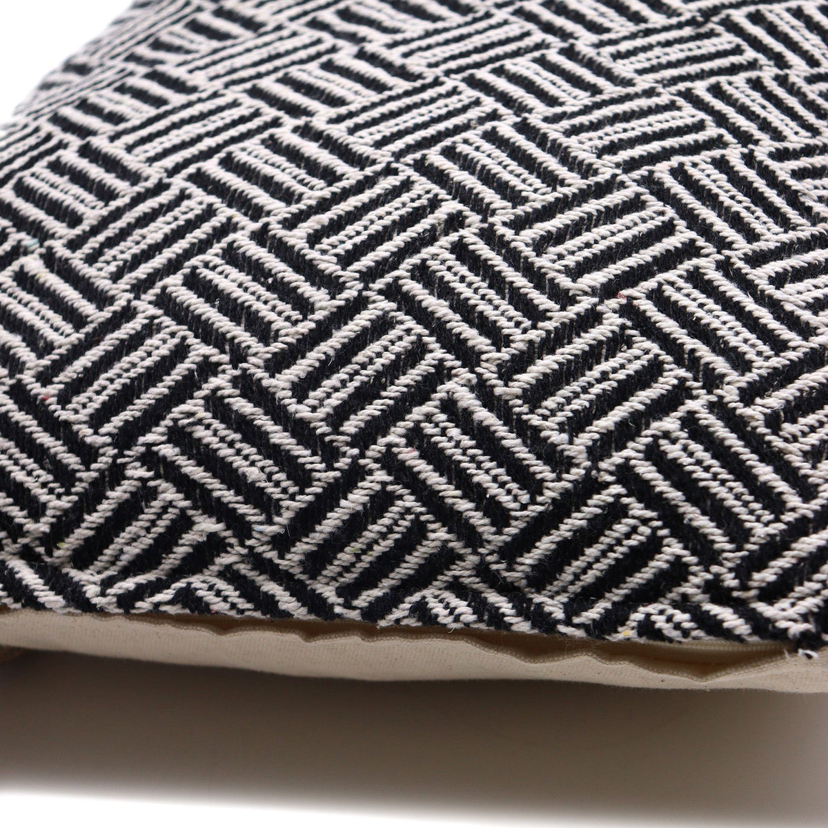 Indian Artisan Cotton Cushion Cover - Modern Black & White Geometric Style