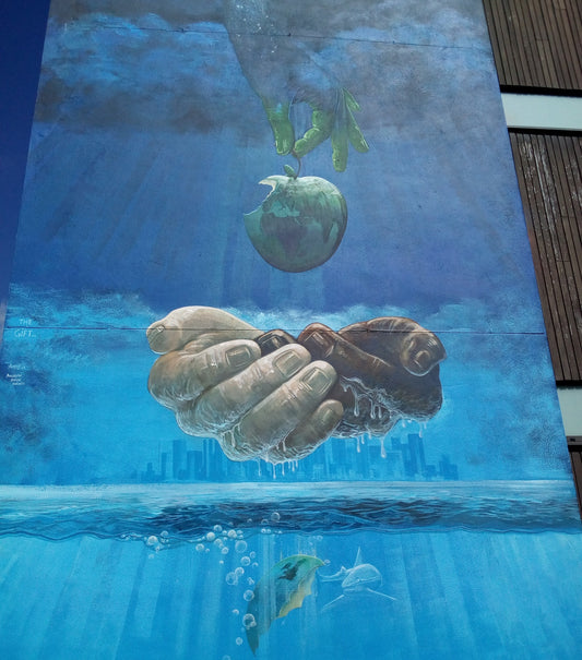 street art with hands underwater