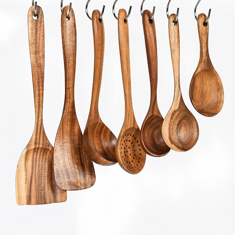 Woodland Whispers: Artisan 8-Piece Teak Essentials Utensil Set