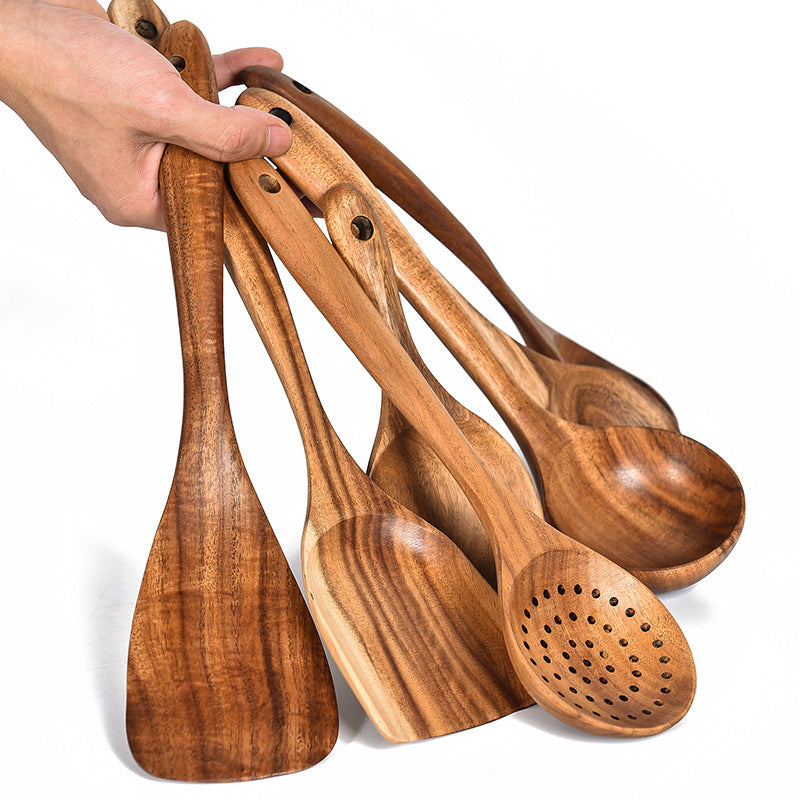 Woodland Whispers: Artisan 8-Piece Teak Essentials Utensil Set