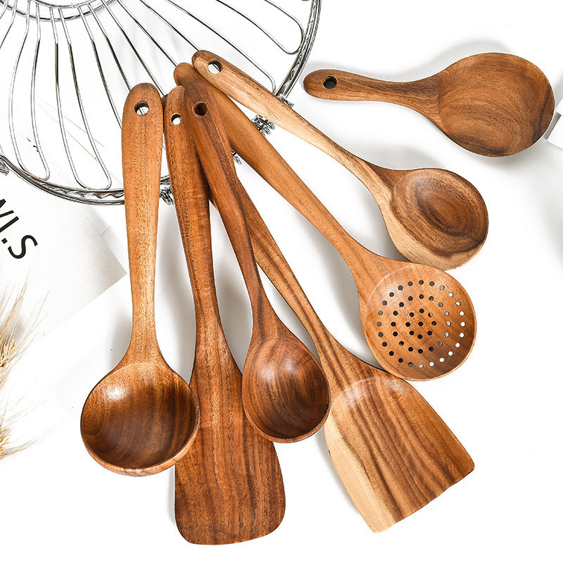 Woodland Whispers: Artisan 8-Piece Teak Essentials Utensil Set
