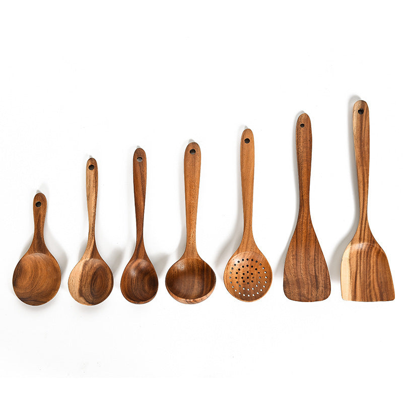 Woodland Whispers: Artisan 8-Piece Teak Essentials Utensil Set