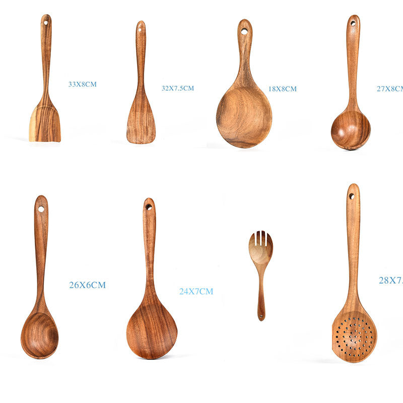Woodland Whispers: Artisan 8-Piece Teak Essentials Utensil Set