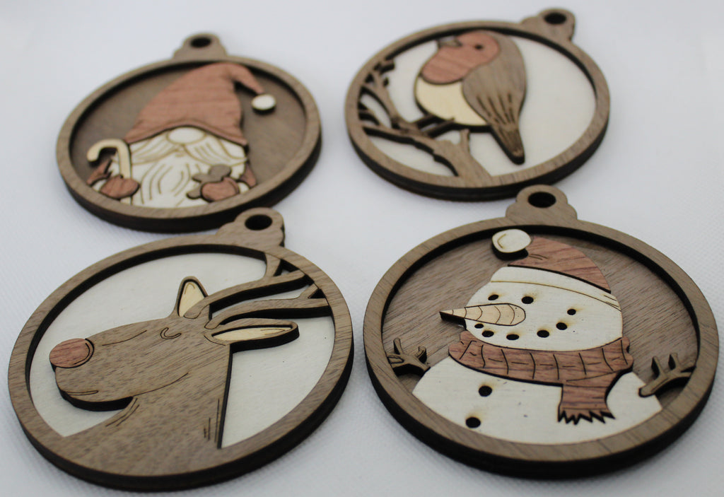 Handcrafted Wooden Christmas Charm Set – 4 Unique Decorations