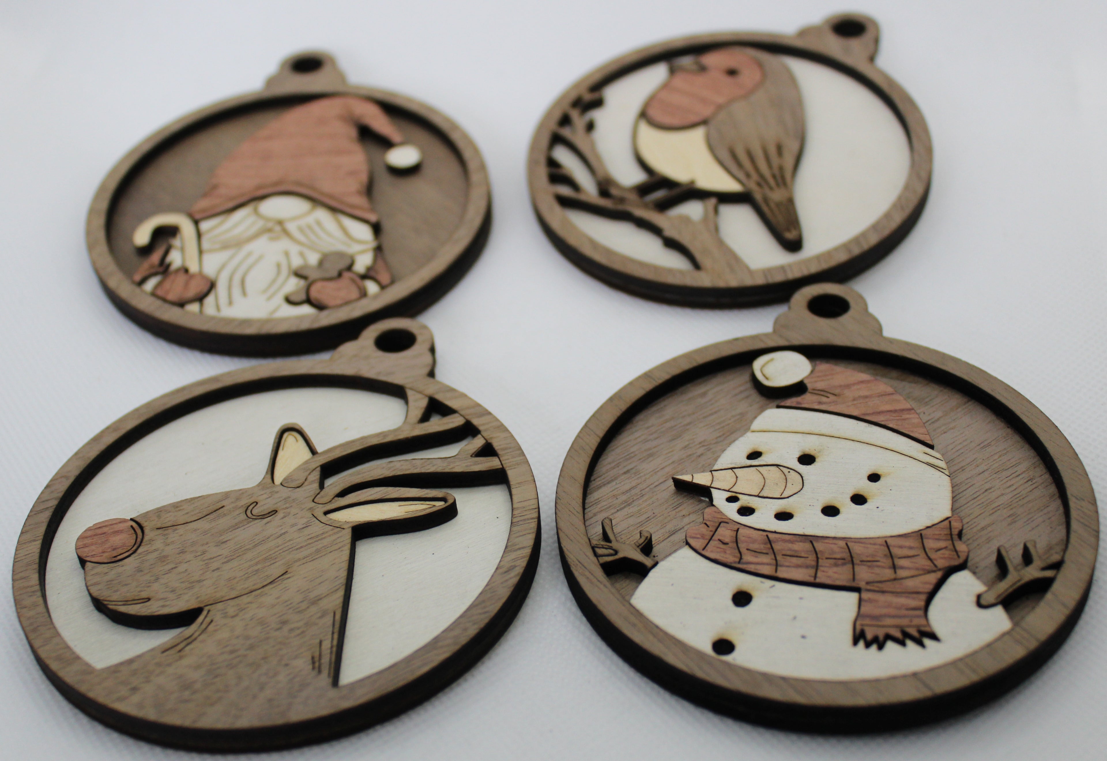 Handcrafted Wooden Christmas Charm Set – 4 Unique Decorations