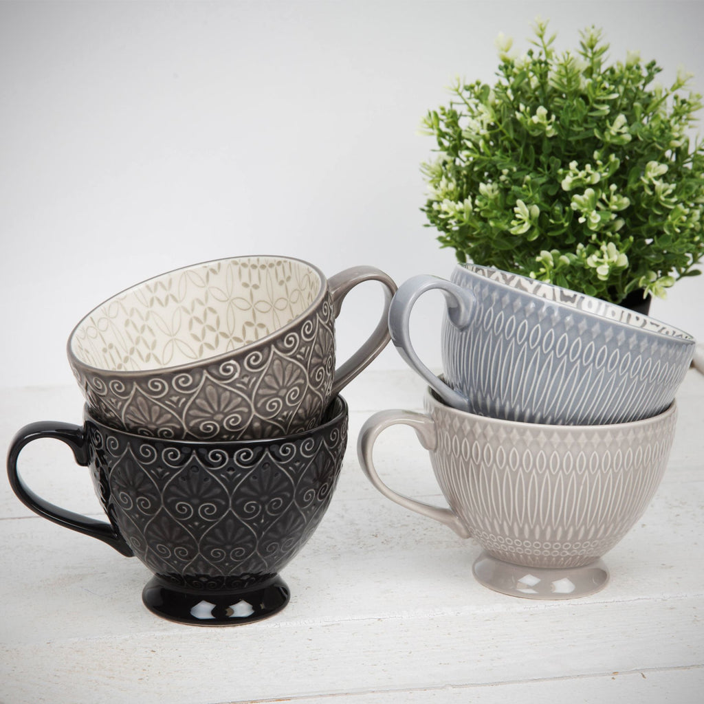 Set of 4 Textured Ceramic Tea Cups
