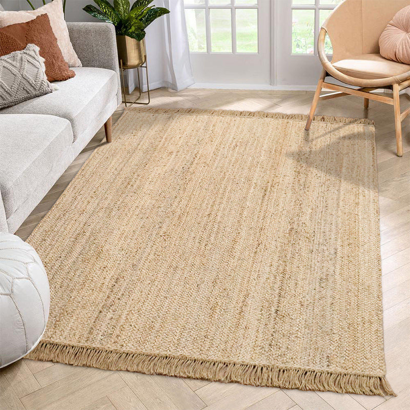 Rustic Handmade Fringed Jute Rug