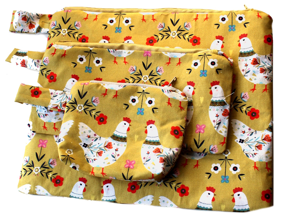 Chicken Folk - Handmade Pouch Trio