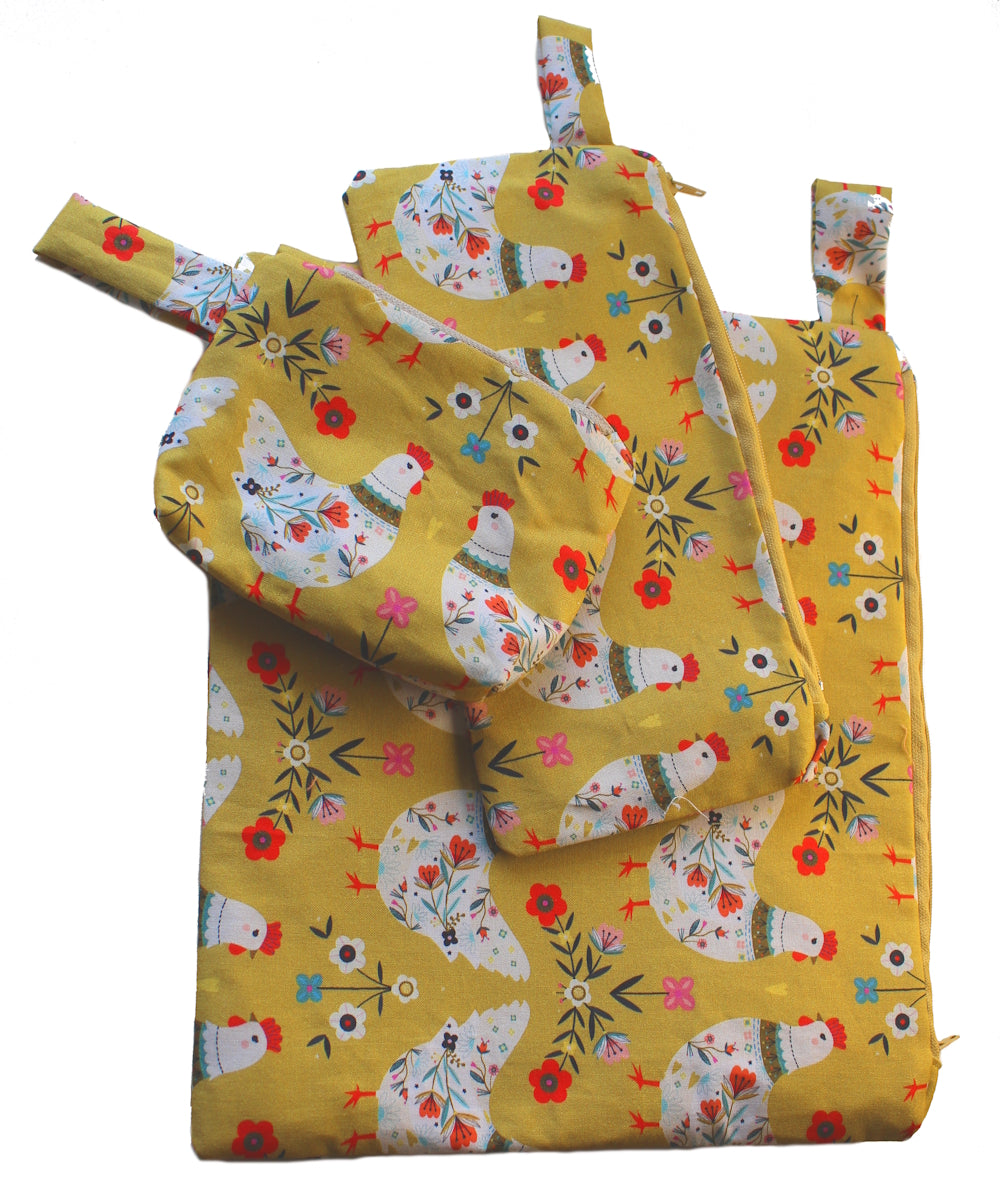Chicken Folk - Handmade Pouch Trio