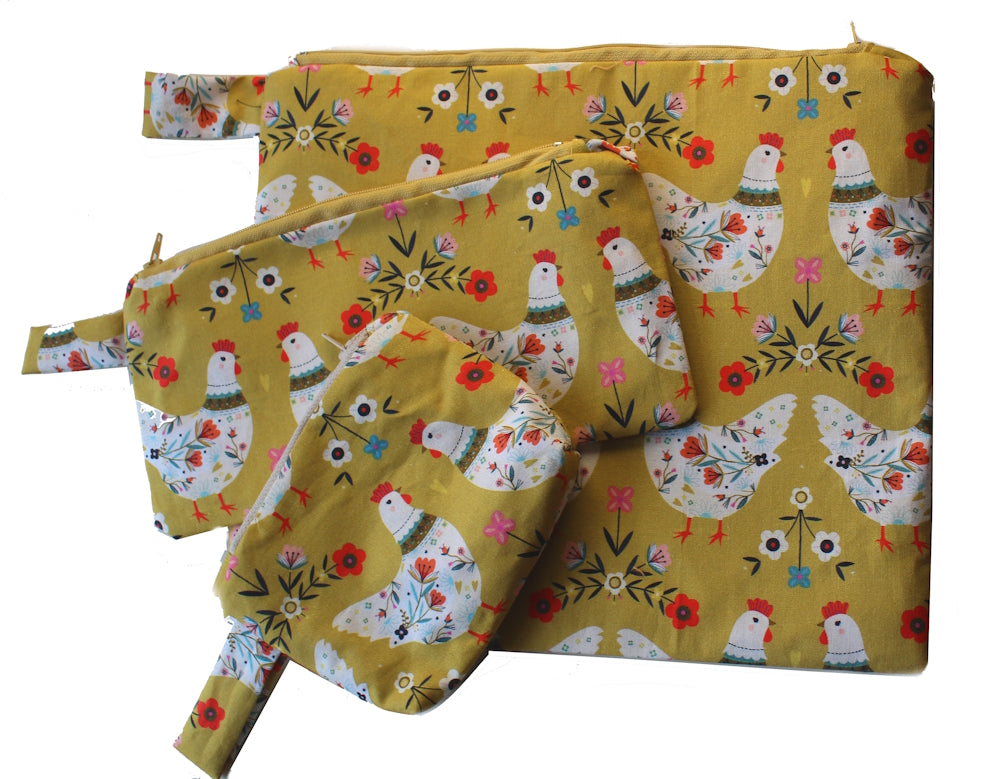 Chicken Folk - Handmade Pouch Trio
