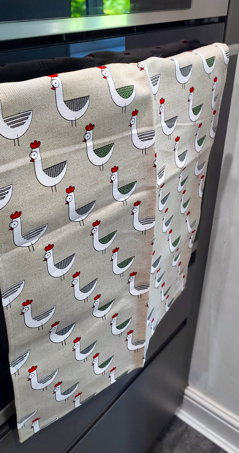 Quirky Chickens Lithuanian Linen Tea Towel