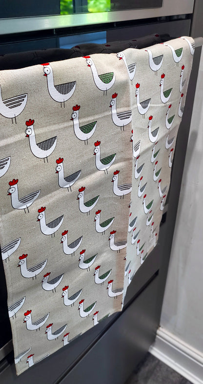 Quirky Chickens Lithuanian Linen Tea Towel