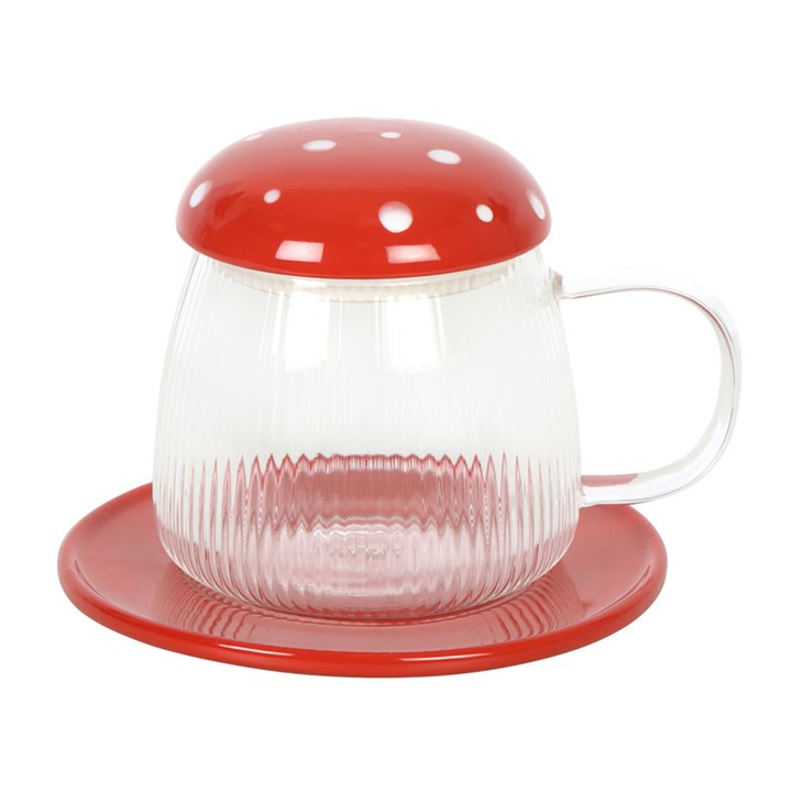 Glass Mushroom Mug and Saucer - Red