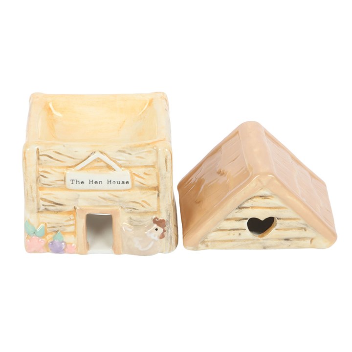 Ceramic Hen House Oil Burner with  the lid removed  on a white background