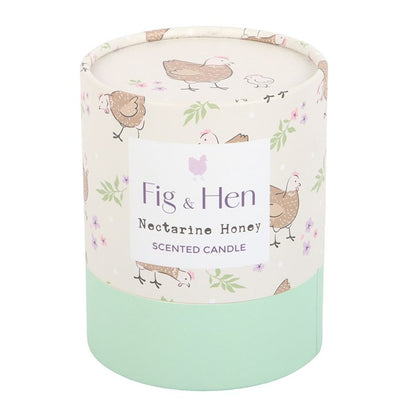 Nectarine Honey Candle with 'Fig & Hen' label on a white background