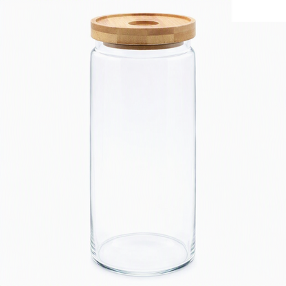 bamboo lid glass storage jar on white background