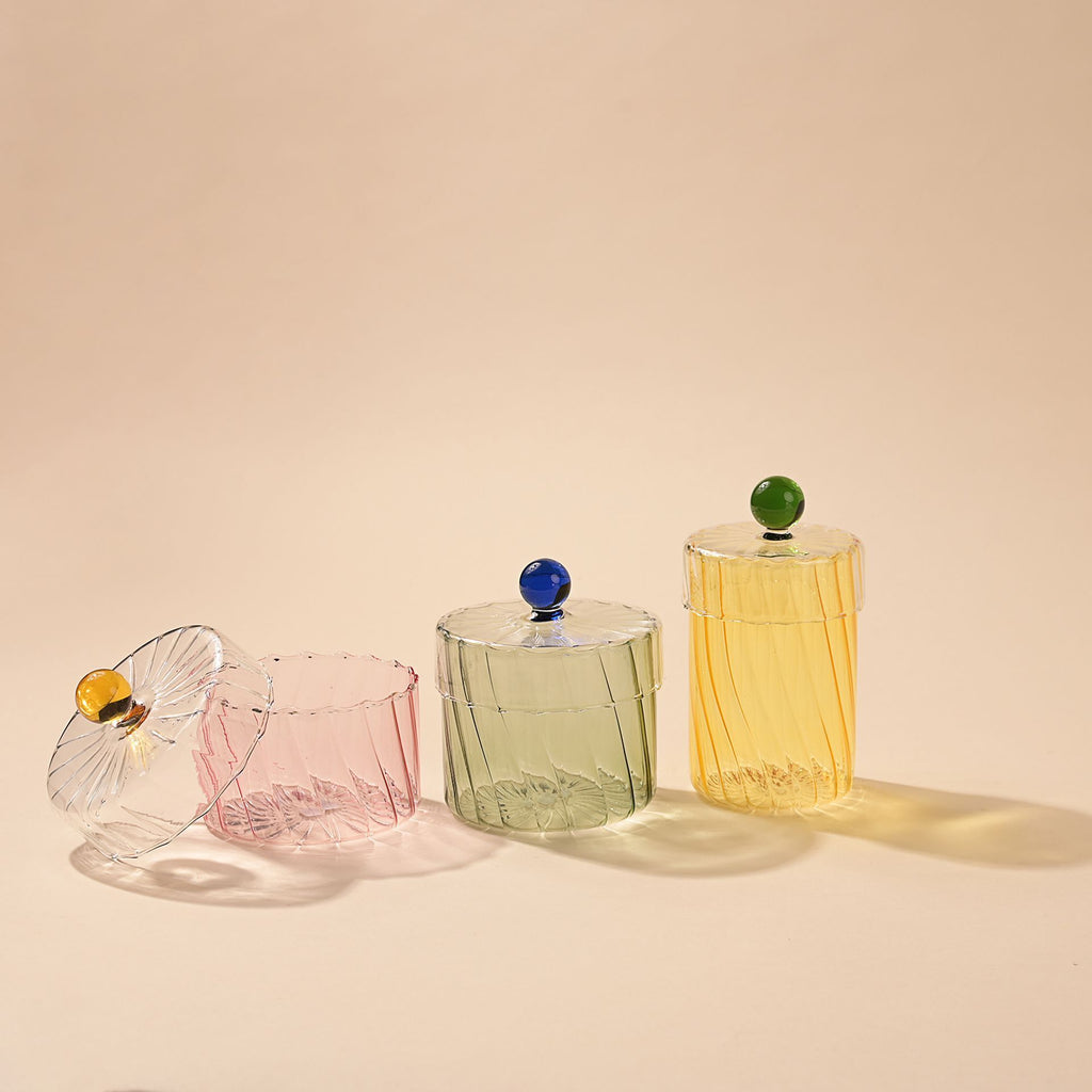 Handmade Coloured Glass Trinket Box - Green & Blue