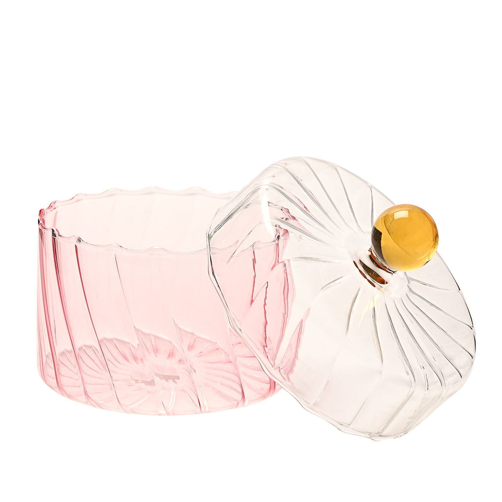 Handmade Coloured Glass Trinket Box - Rose & Amber