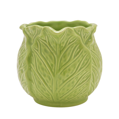 Green ceramic cabbage pitcher jug  on a white background