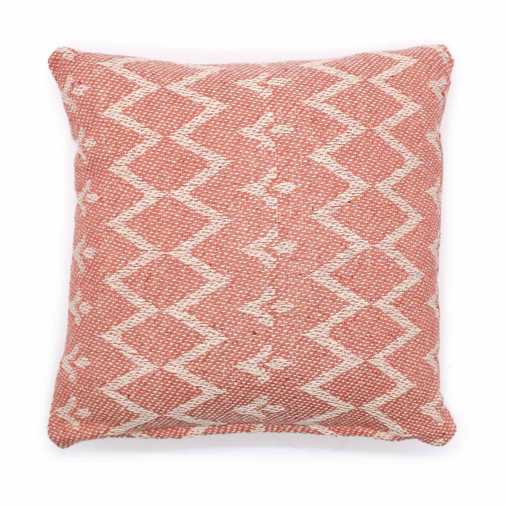 Indian Artisan Cushion Cover – Pink Geometric Weave