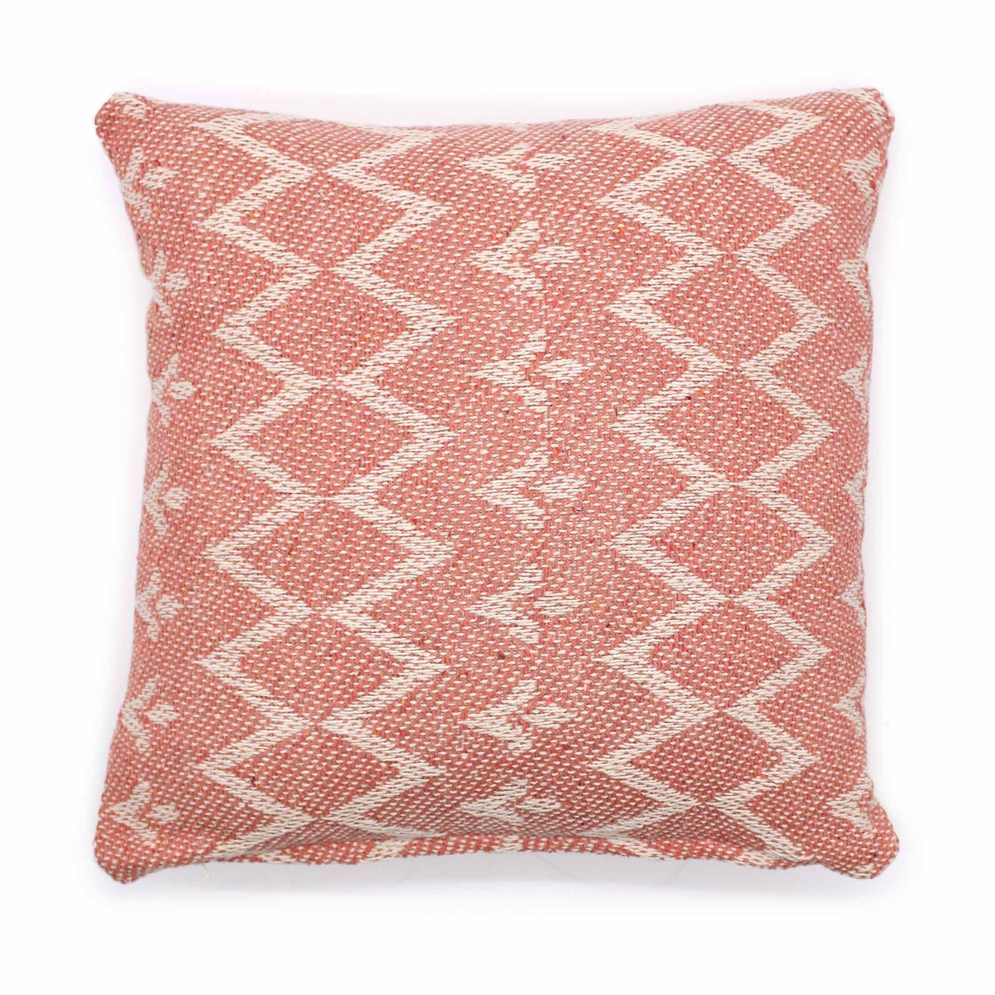 Indian Artisan Cushion Cover – Pink Geometric Weave