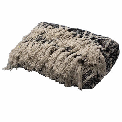 Textured blanket with tassels on a white background
