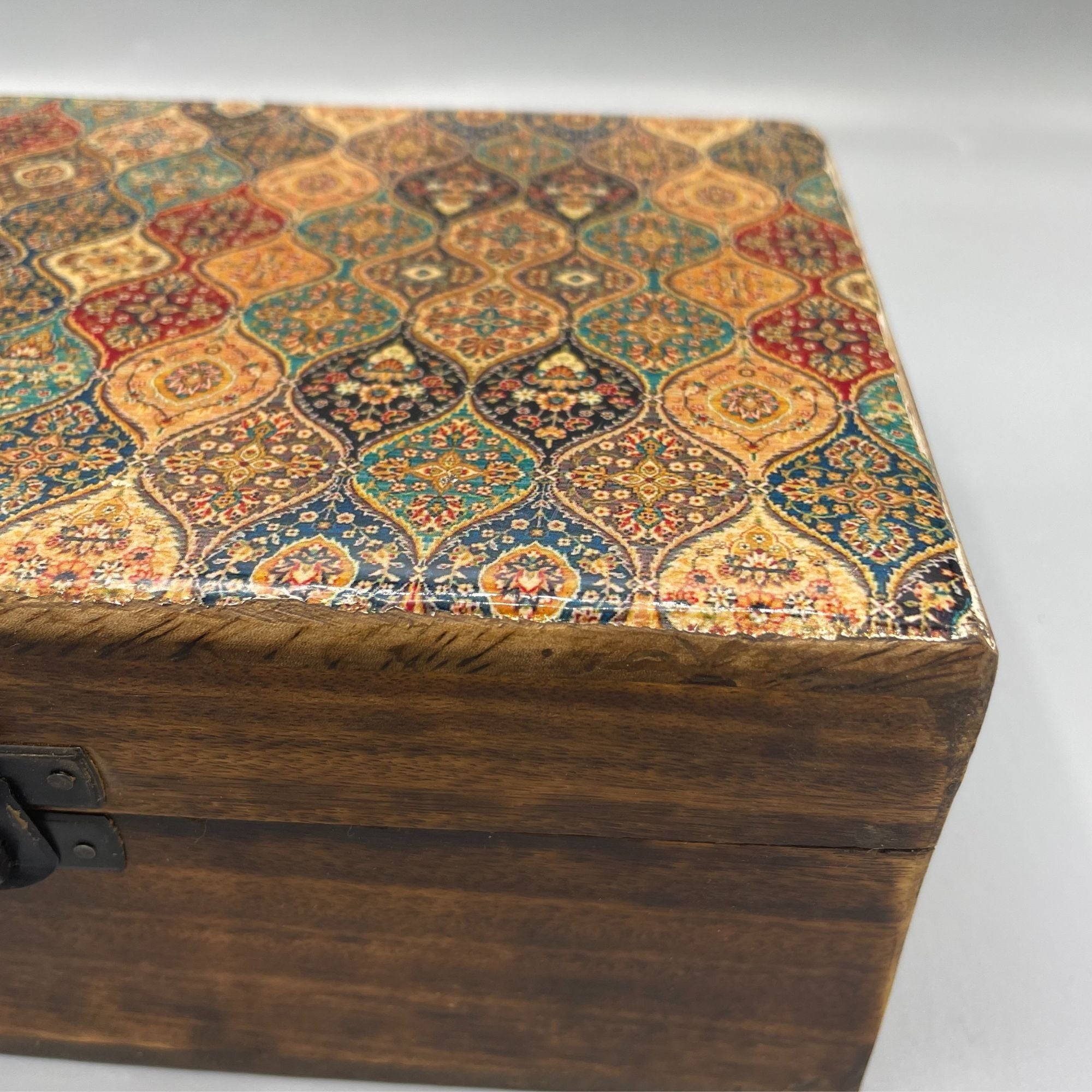 Large Moorish Ceramic Glazed Wood Box