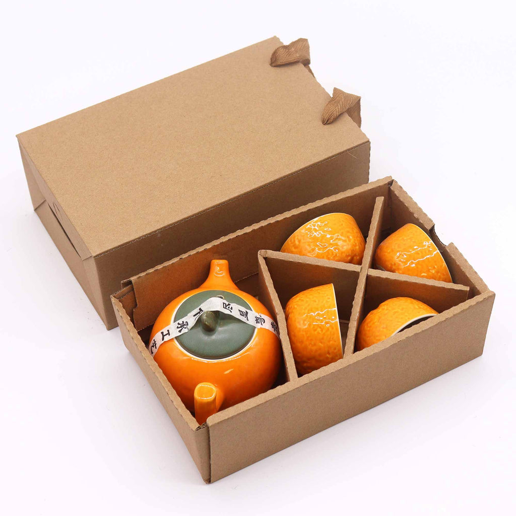 Orange Teapot Set - Pot & Four Cups