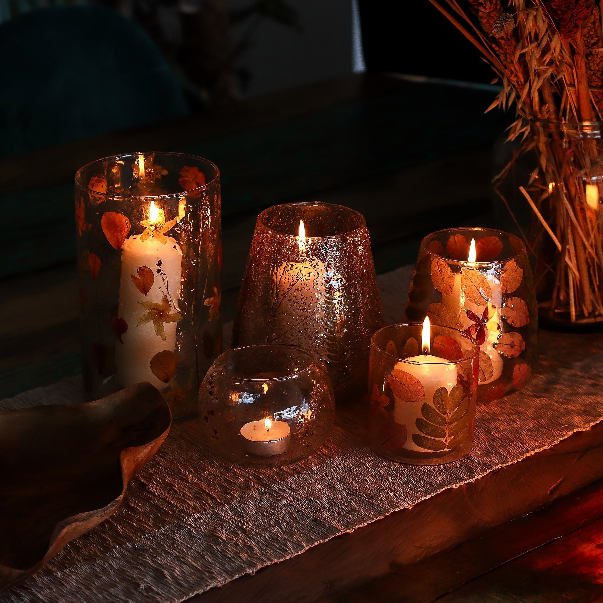 Woodland Floral Glass Candle Holder