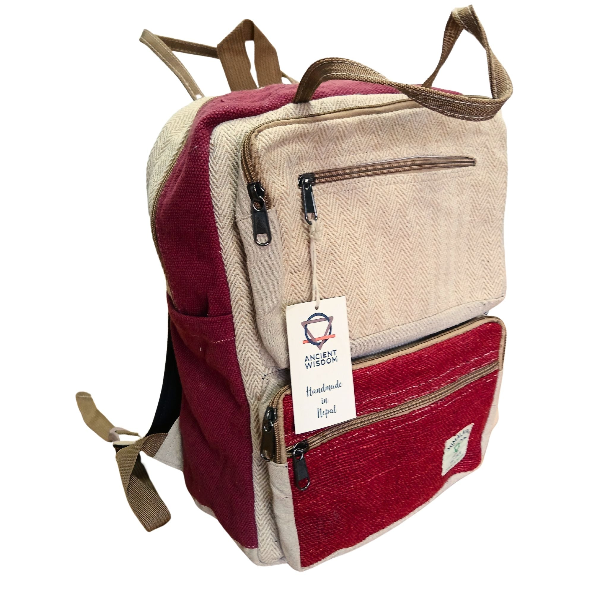 Wanderlust Hemp Backpack: Handmade in Nepal - Strawberries & Cream