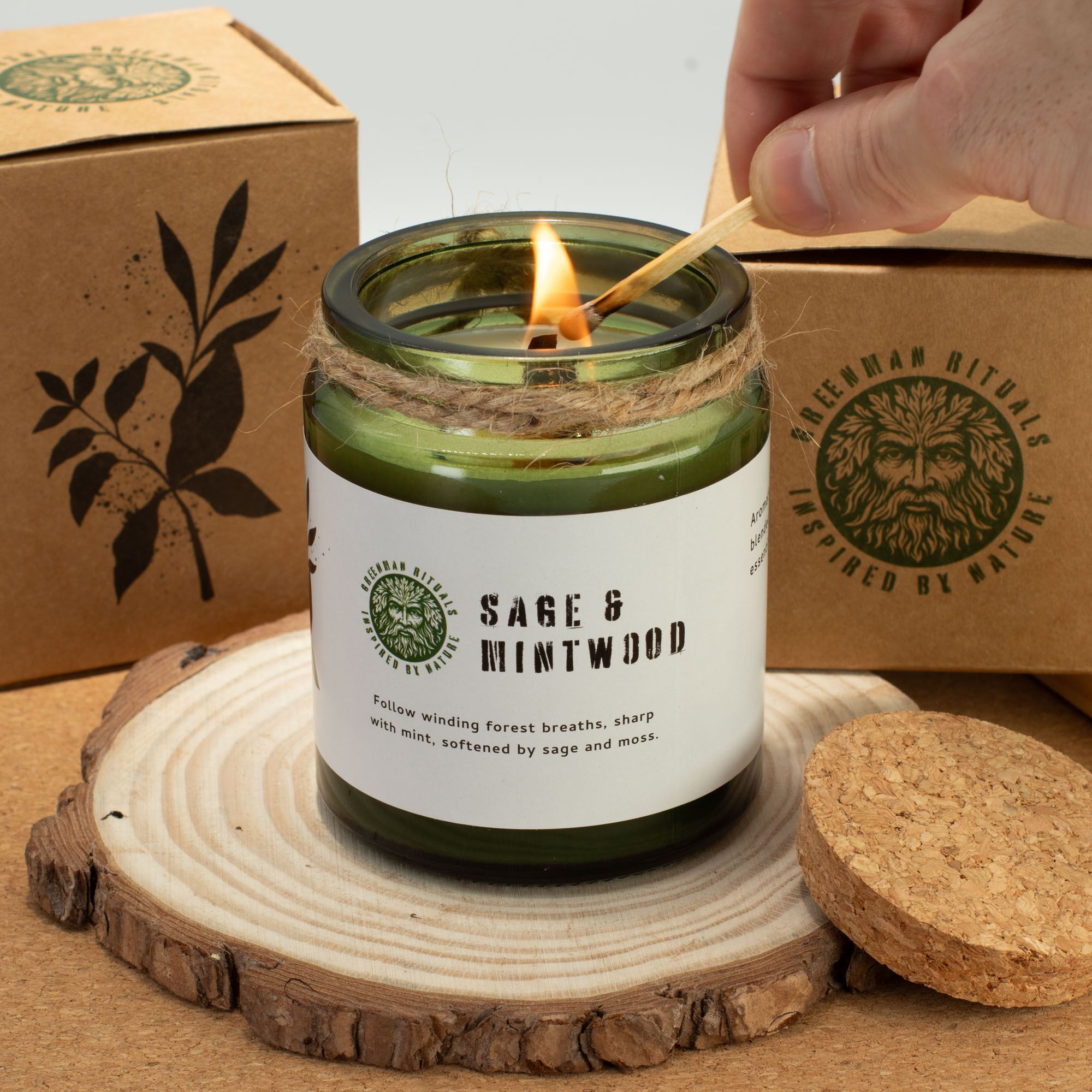 Greenman Woodwick Soy Candle - Leaves & Linen