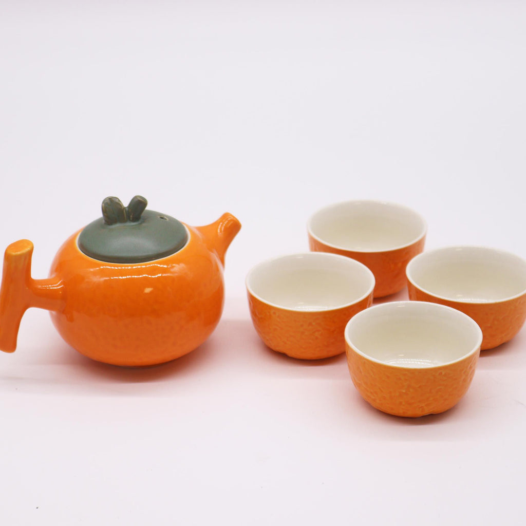 Orange Teapot Set - Pot & Four Cups