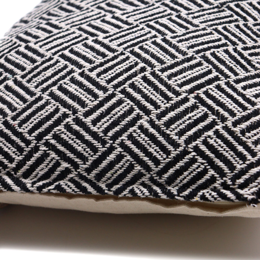 Indian Artisan Cushion Cover – Black & White Geometric Weave