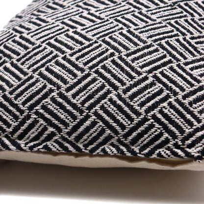 Indian Artisan Cotton Cushion Cover - Modern Black & White Geometric Style
