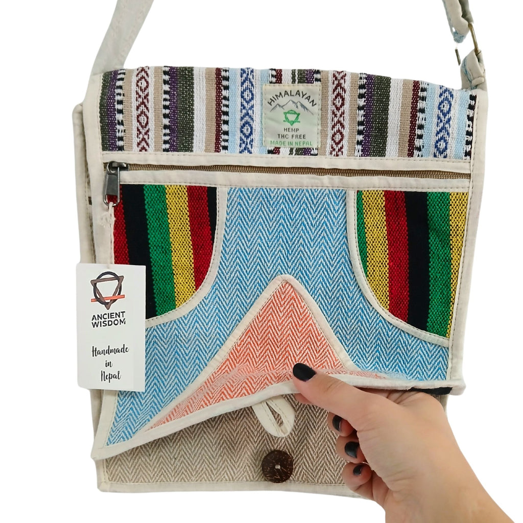 Hemp Laptop Messenger Bag - Geometric Triangle Design
