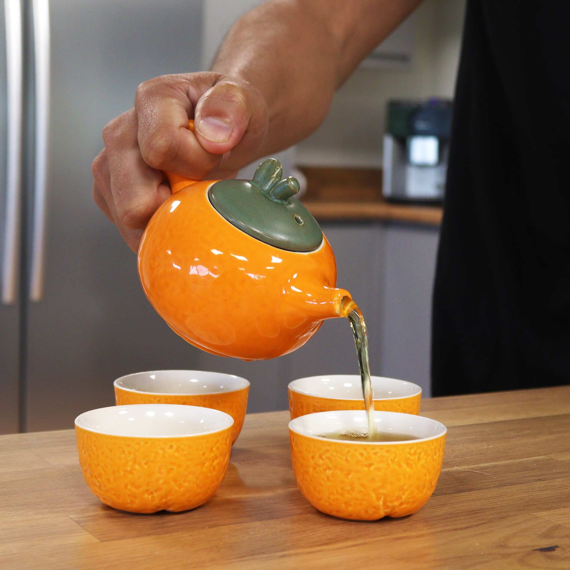 Orange Teapot Set - Pot & Four Cups