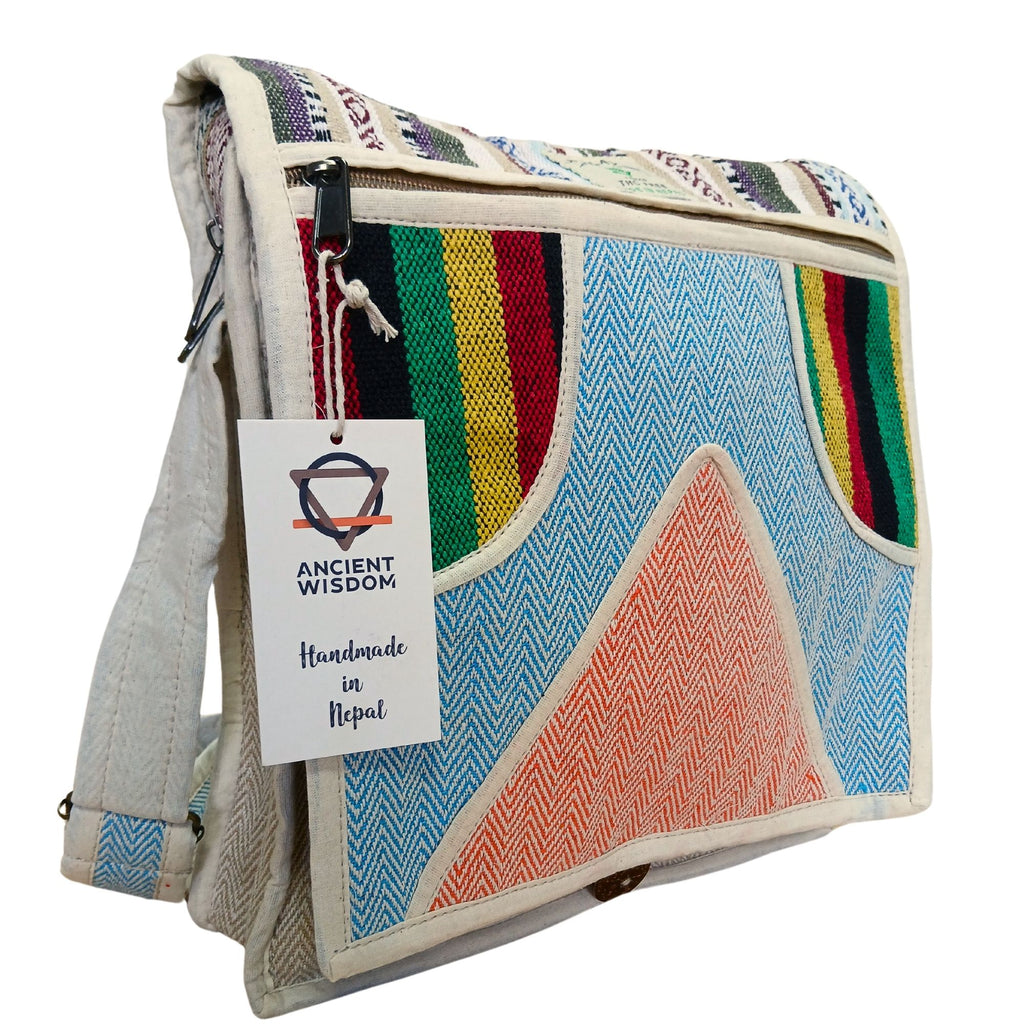 Hemp Laptop Messenger Bag - Geometric Triangle Design