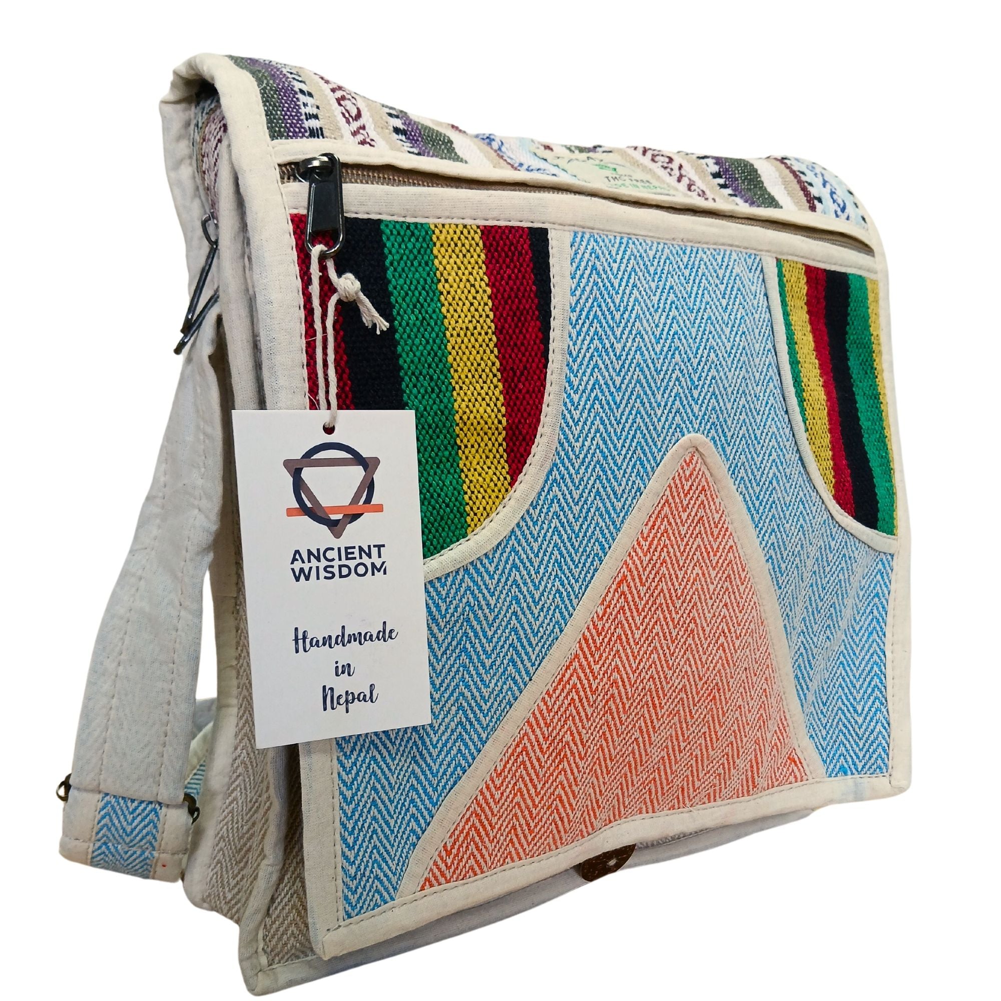 Hemp Laptop Messenger Bag - Geometric Triangle Design