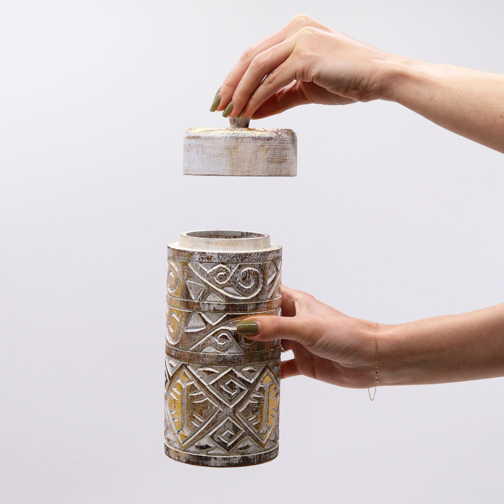 White & Gold Tall Keepsake Container