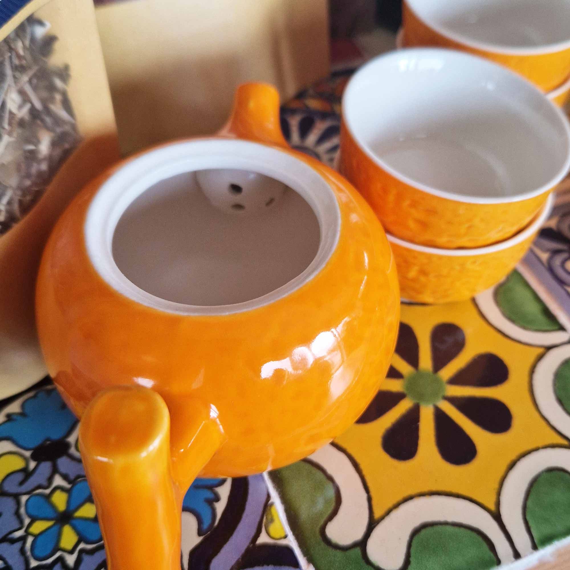 Orange Teapot Set - Pot & Four Cups