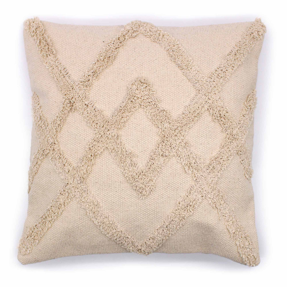 Cream Tufted Cushion Cove with a diamond pattern on a white background