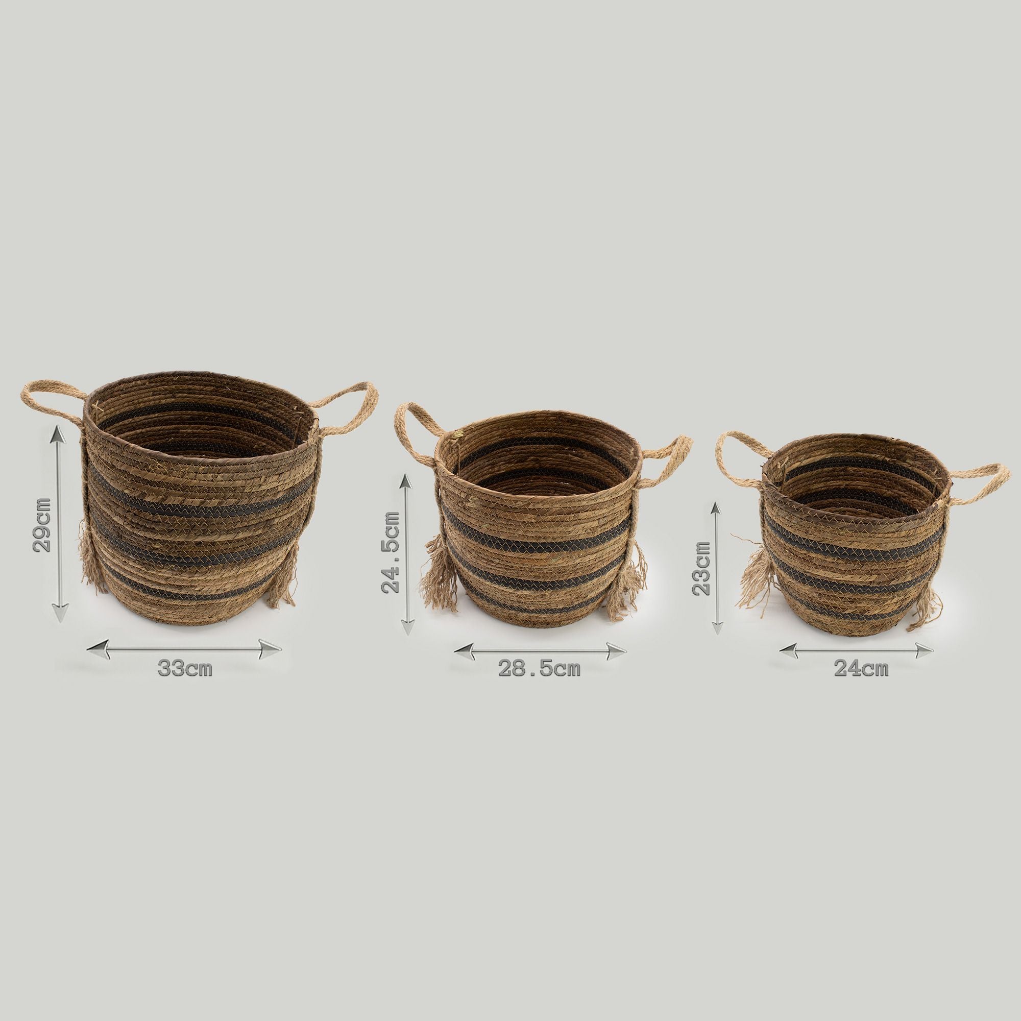 Bananna Leaf & Seagrass Large Baskets - Natural Browns- Set of 3