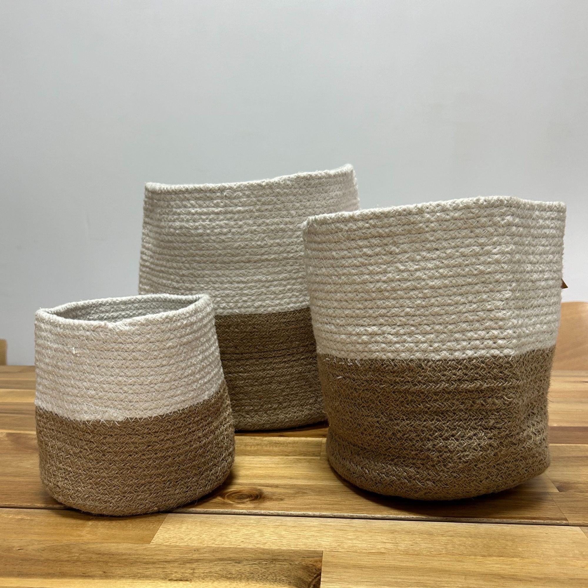 Ivory Cotton & Jute Rope Storage Baskets - Set of 3