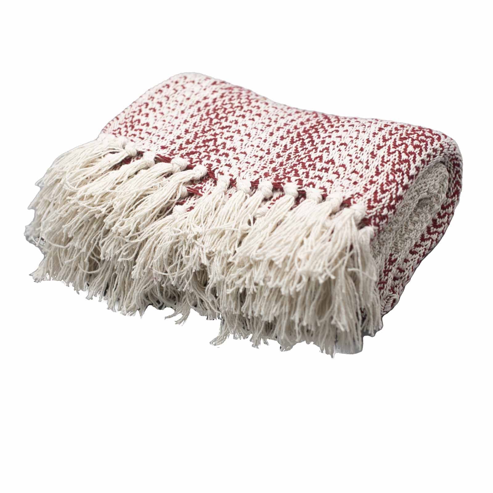 Driftwoven Cotton Tassled Throw  - Ruby Two Tone