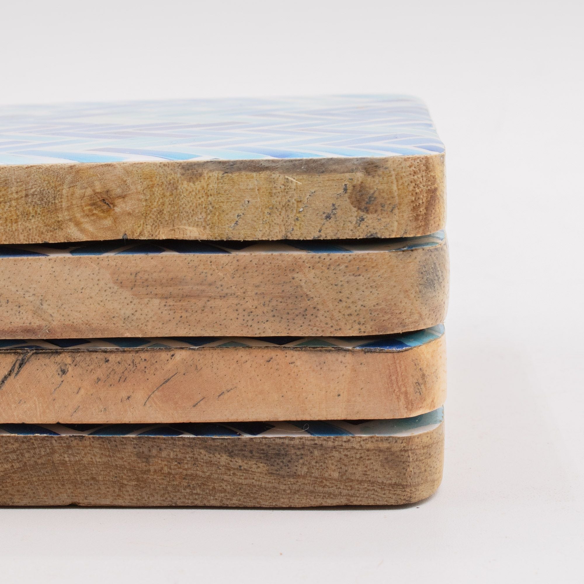 Blue Herringbone Tiles Coasters - Set of 4