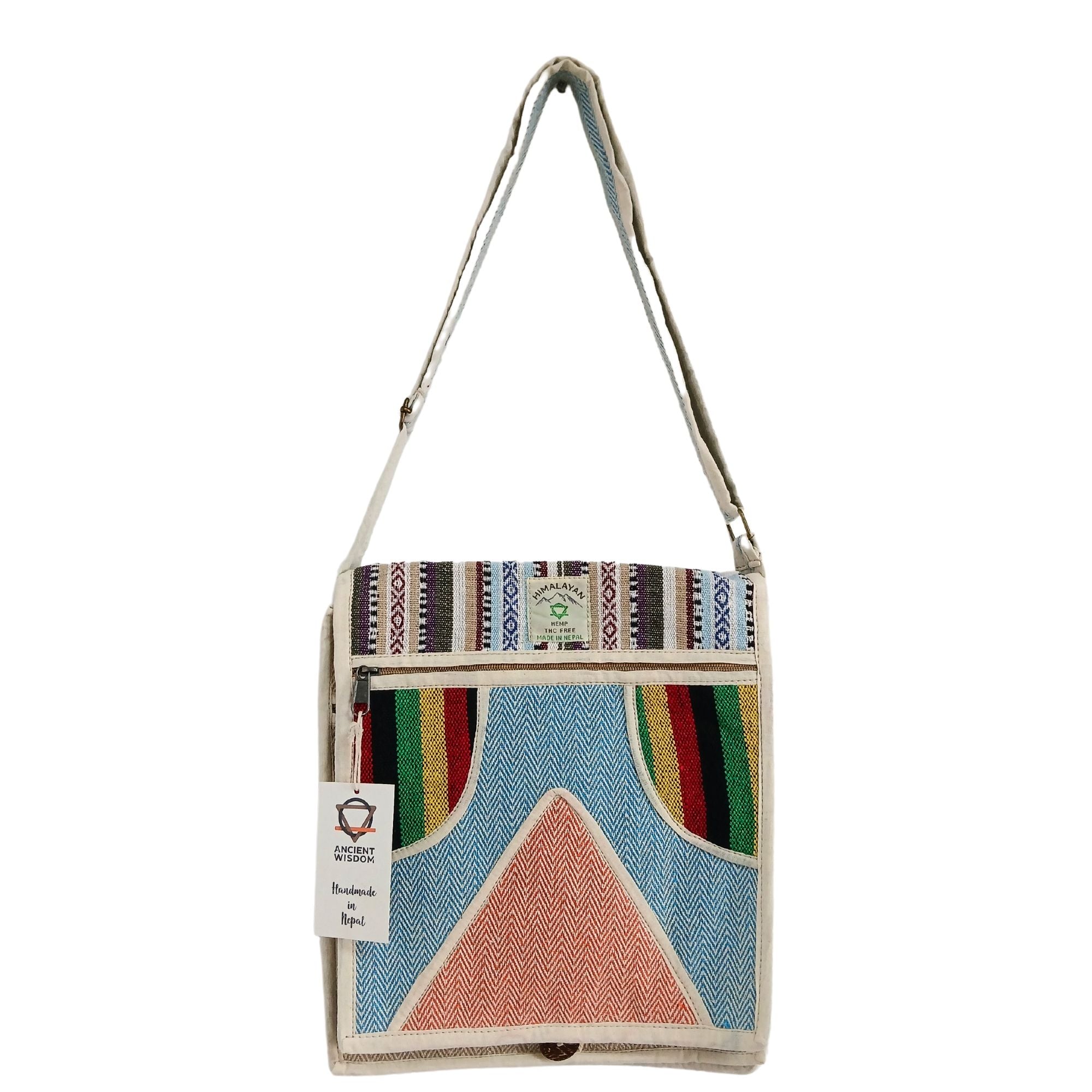 Hemp Laptop Messenger Bag - Geometric Triangle Design