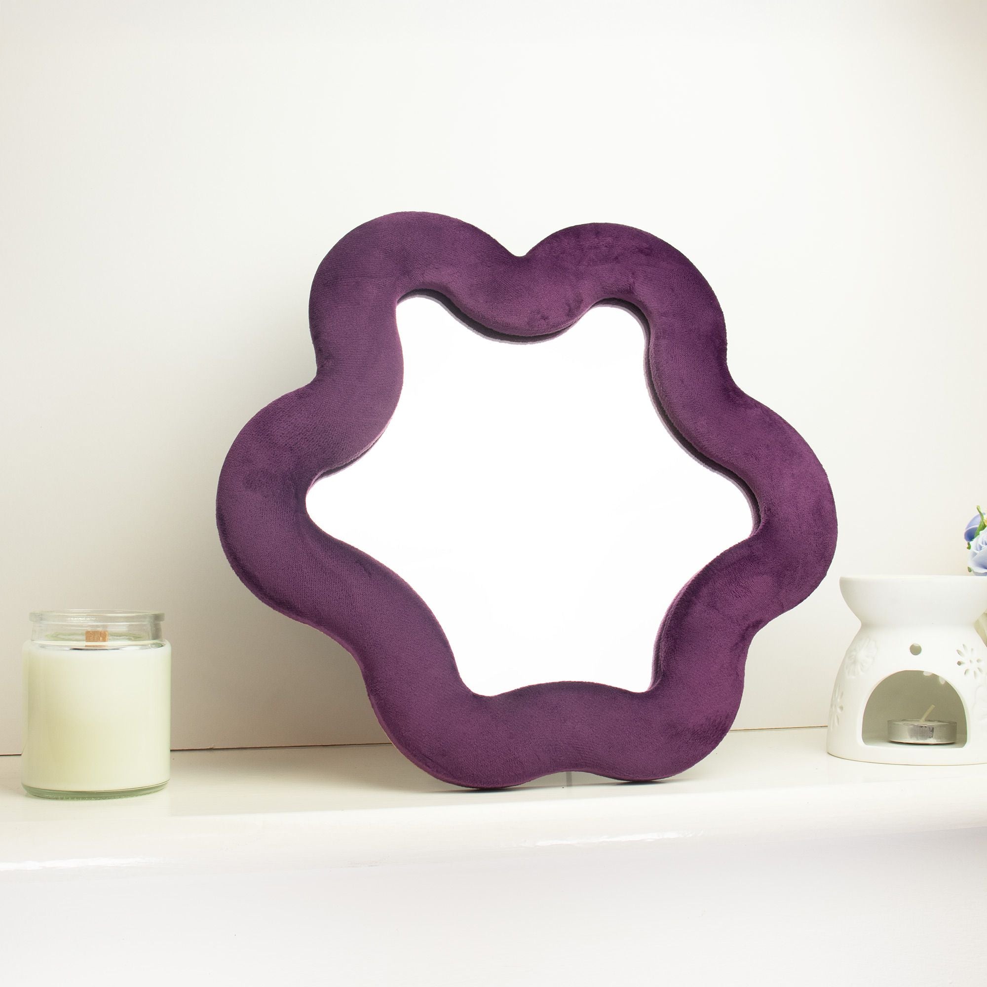 Maroon Flower Mirror - Soft Squiggly Mirror