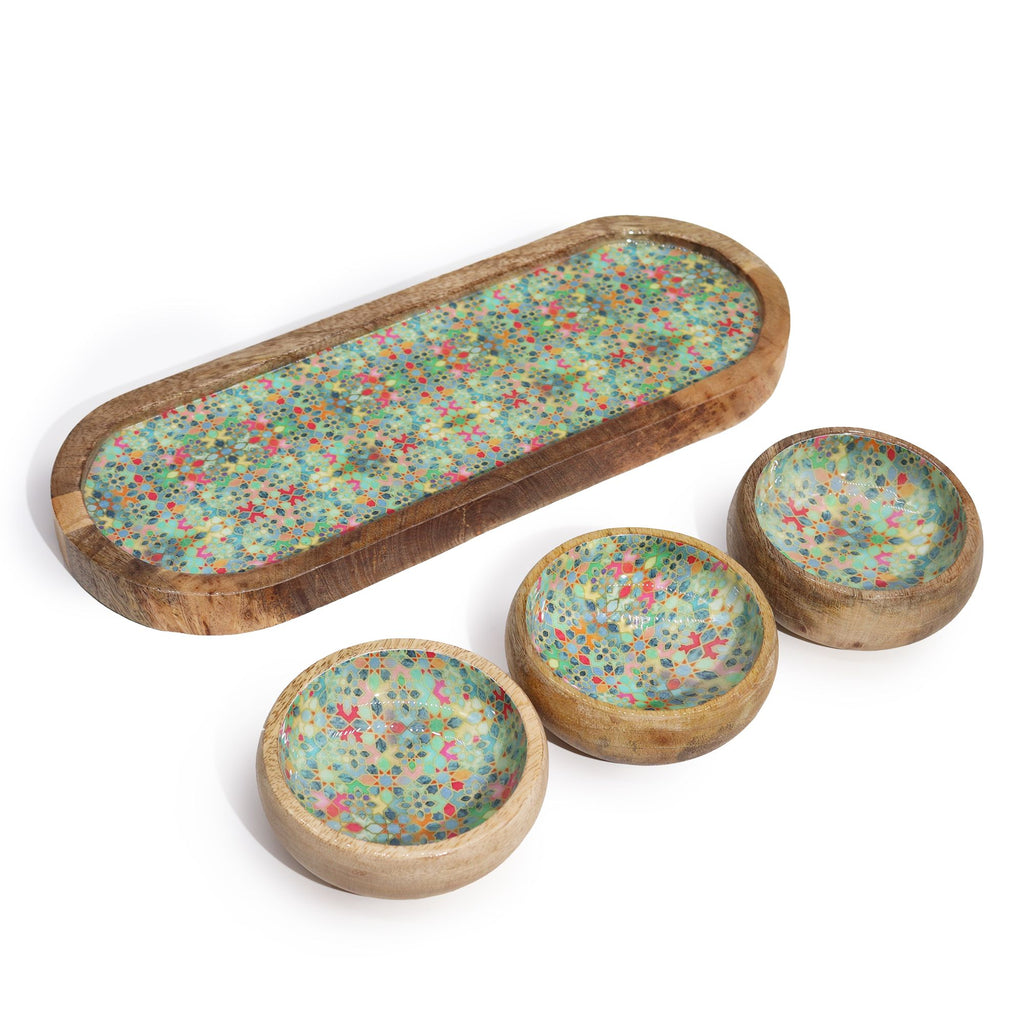 Casablanca Courtyard Trio - Mango Wood Tray with 3 Bowls