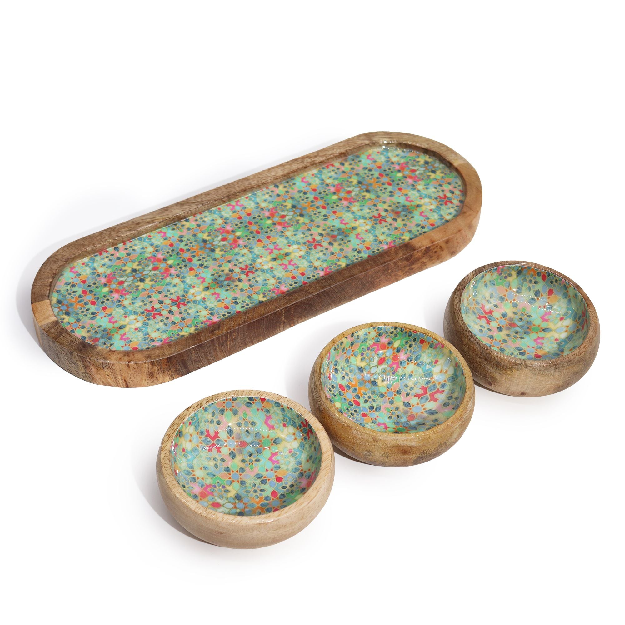 Casablanca Courtyard Trio - Mango Wood Tray with 3 Bowls