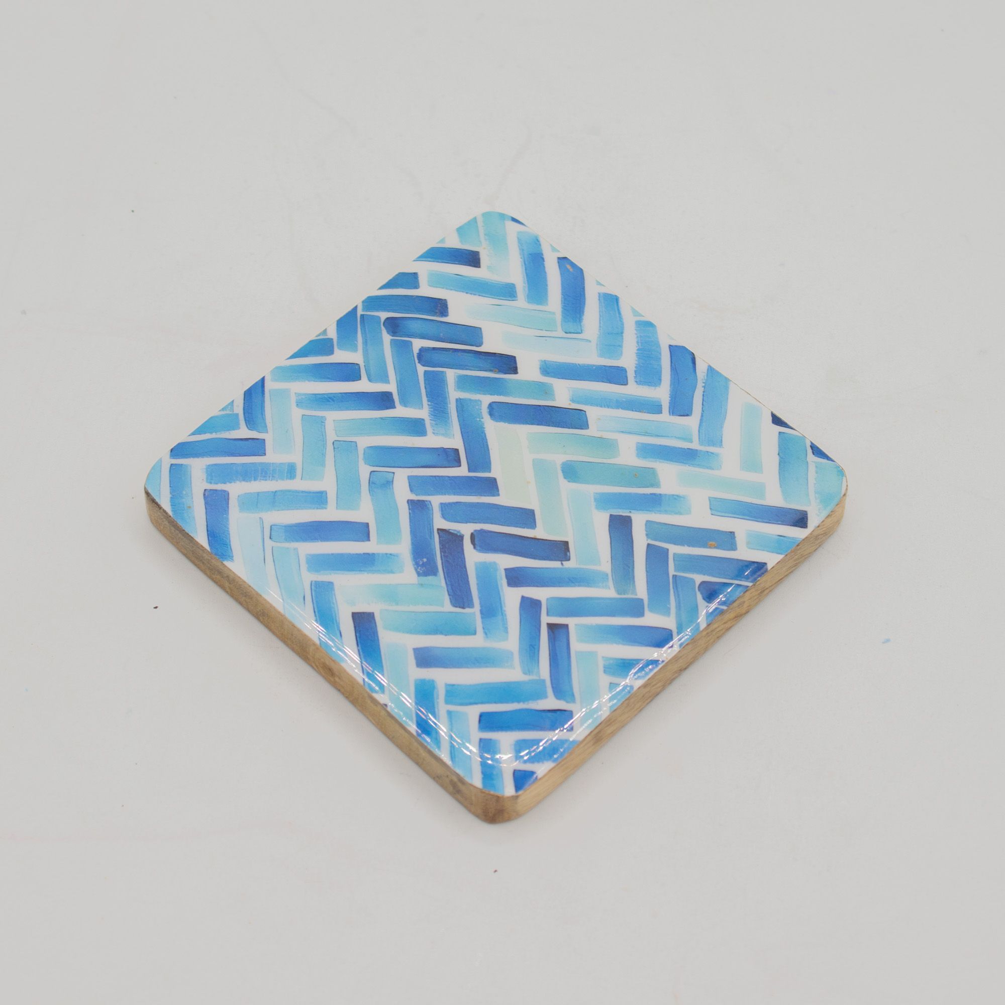 Blue Herringbone Tiles Coasters - Set of 4